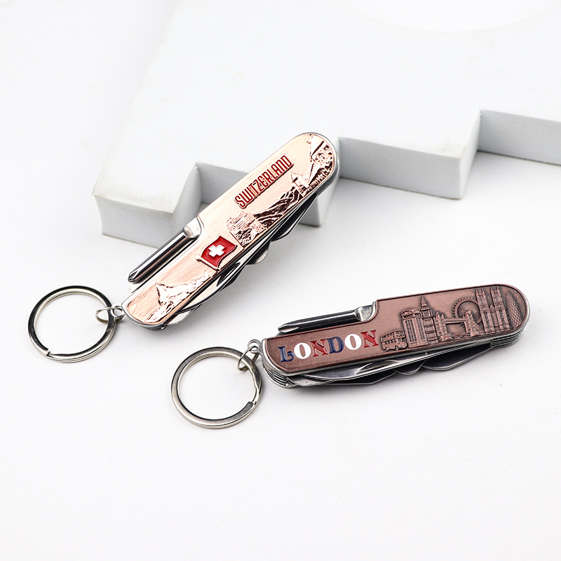 Custom Logo London Countries Souvenir Tourist Multifunction Pocket Tools Folding Knife Keychain