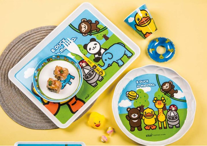 Cartoon Resin Plate Meal Dishes Feeding Set with Matching Spoon and Fork