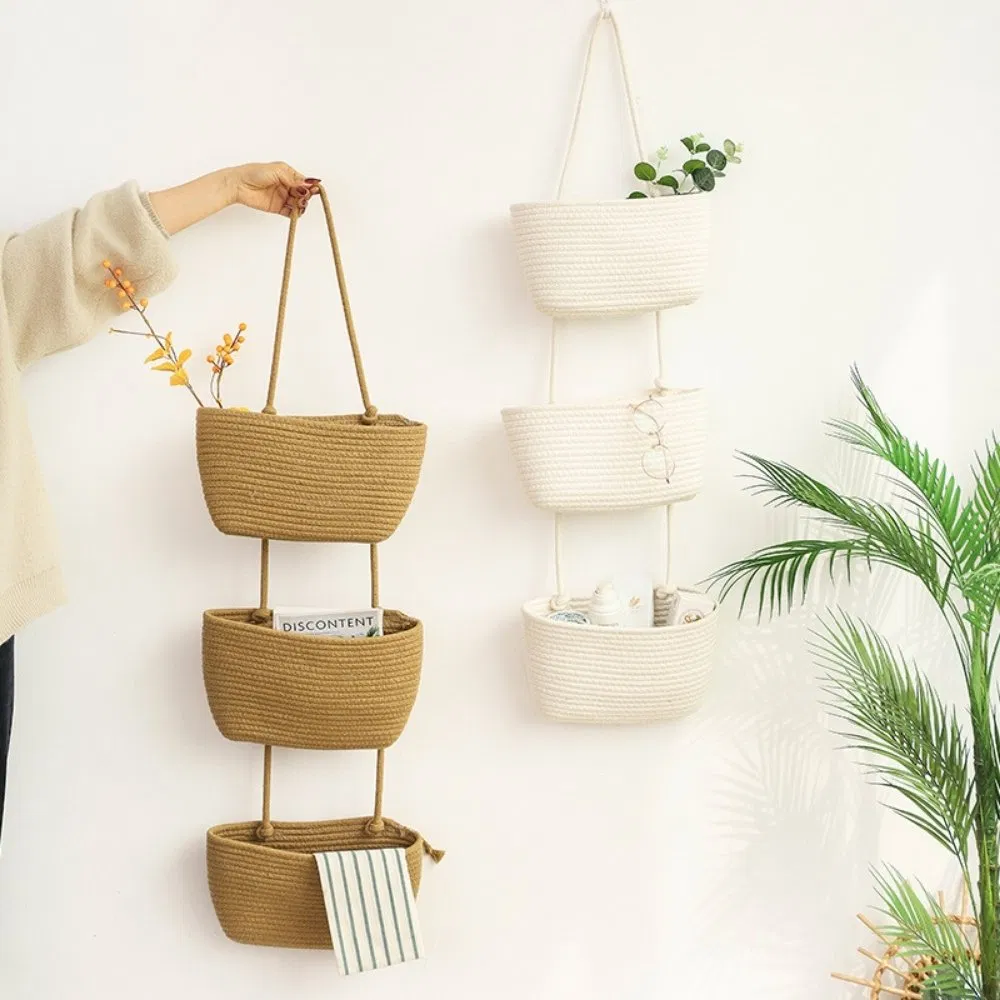 Rope Over Door Basket 3 Tier Wall Hanging Basket for Storage Wbb28328