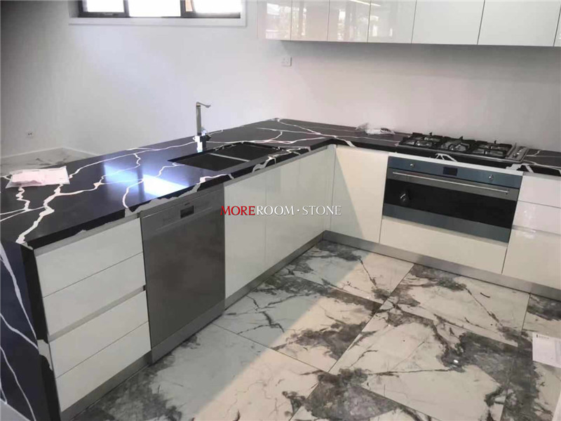 Kitchen Counter Top Engineered Stone Big Slab Black and White Marble Quartz