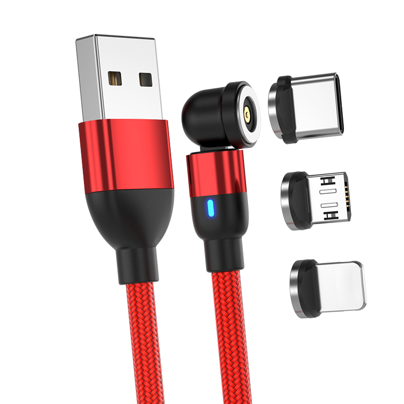Magnetic Suction 540 Degrees Rotation Multifunctional USB Charging Cable with Micro/Lightning/Type-C Interface Light Cable