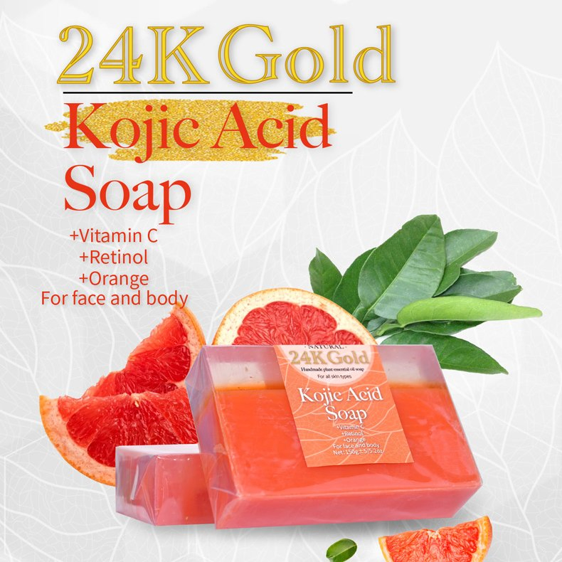 Beauty Cosmetics Skin Care Vitamin C 24K Gold Foil Kojic Acid Soap