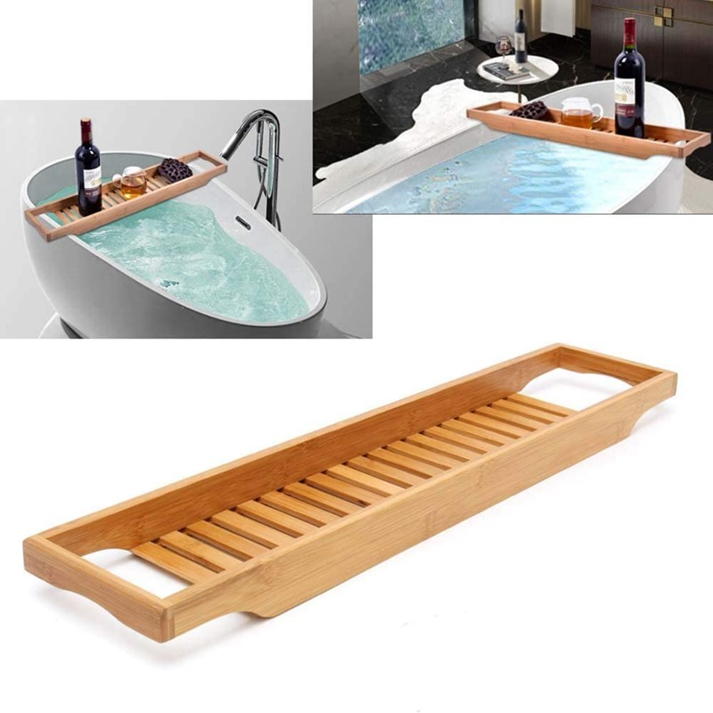 Wholesale Bamboo Bathtub One Bath Caddy Tray Reading Rack Tablet Holder Bathtubs Tray