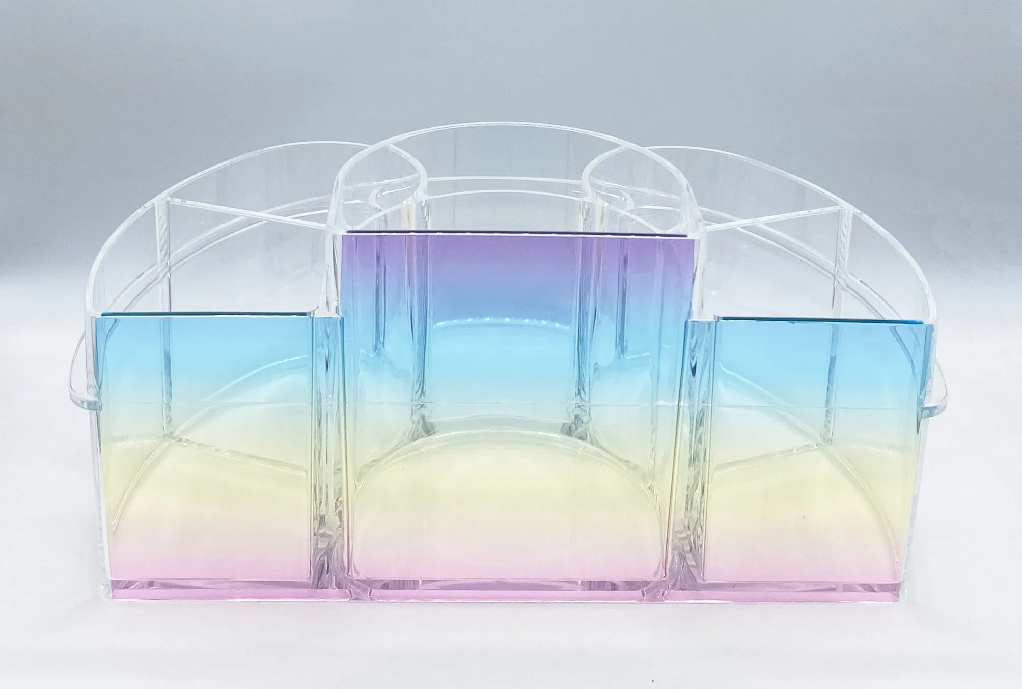 Rainbow Color Desktop Acrylic Cosmetic Applicators Multi-Function Organizer