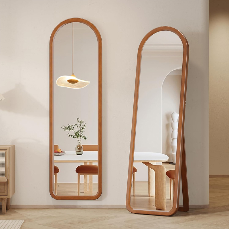 Arched Full Length Free Standing Mirror Arch Wall-Mounted Wood Frame Dress Mirror