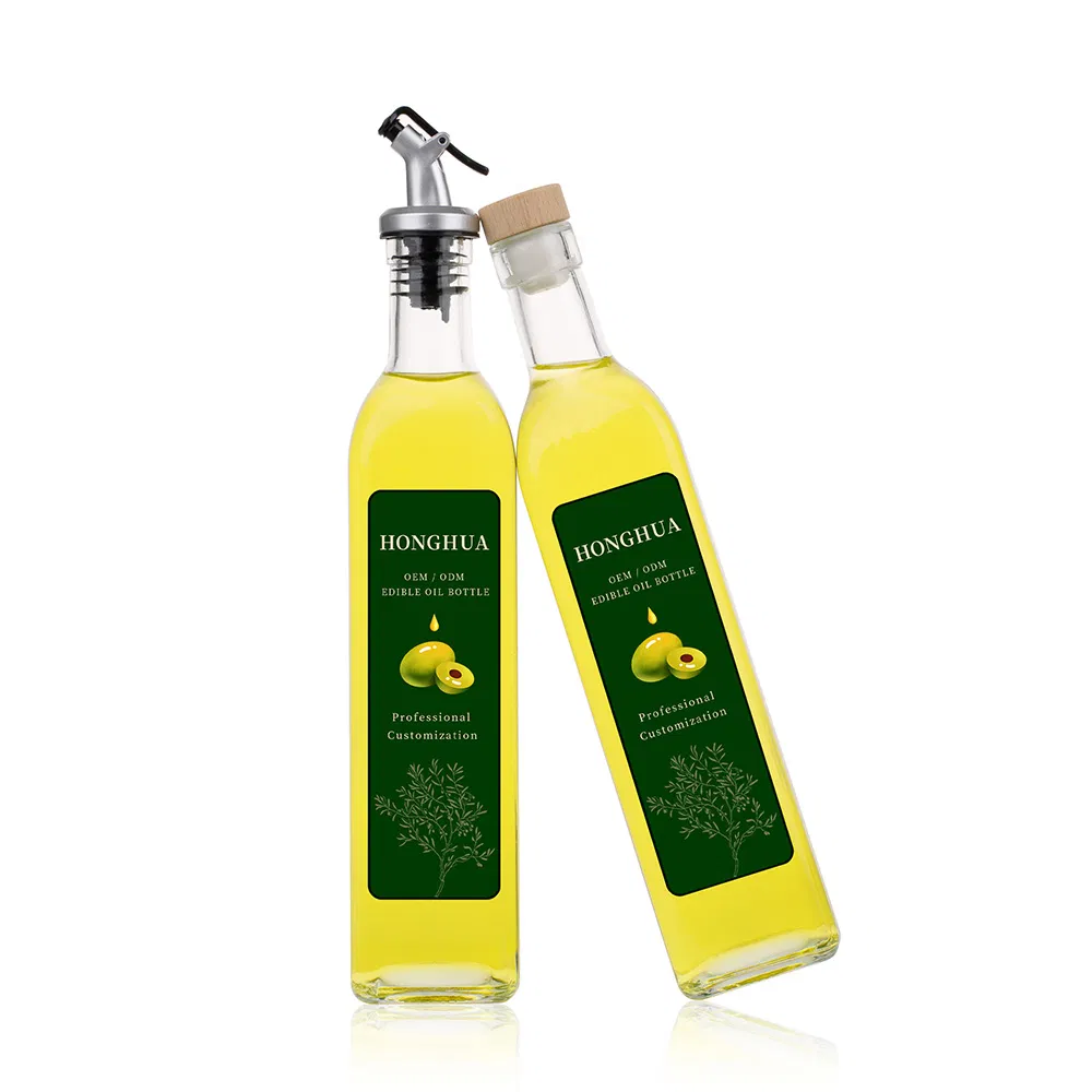 High Quality 500ml Clear Square Empty Cooking Oil Bottles Olive Oil Glass Bottle for Kitchen
