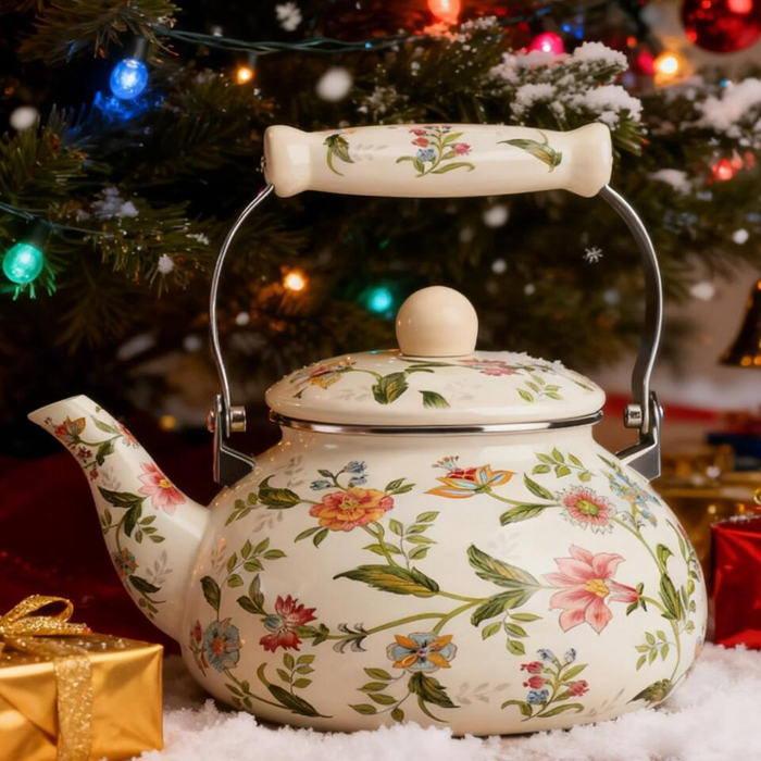 Эмалированный чайник для плиты в винтажном стиле