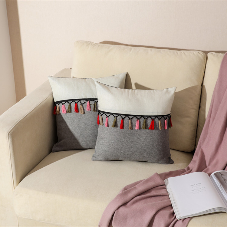 Home Decoration Linen Tassel Modern Simple Sofa Pillow Bedroom Living Room Cushion Cover Pillowcase