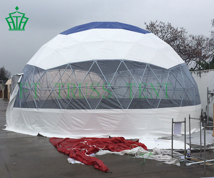 Diameter 8m Steel Dome Camping Resort Igloo Tent with Square PVC Door