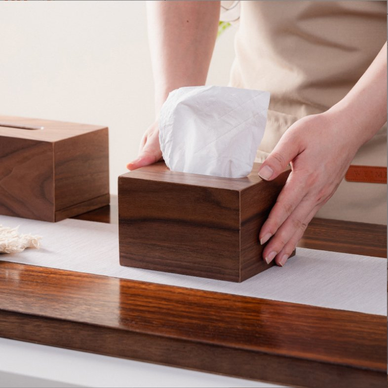 Black Walnut Wooden Office Desk Hotel Household Bathroom Tissue Napkin Box