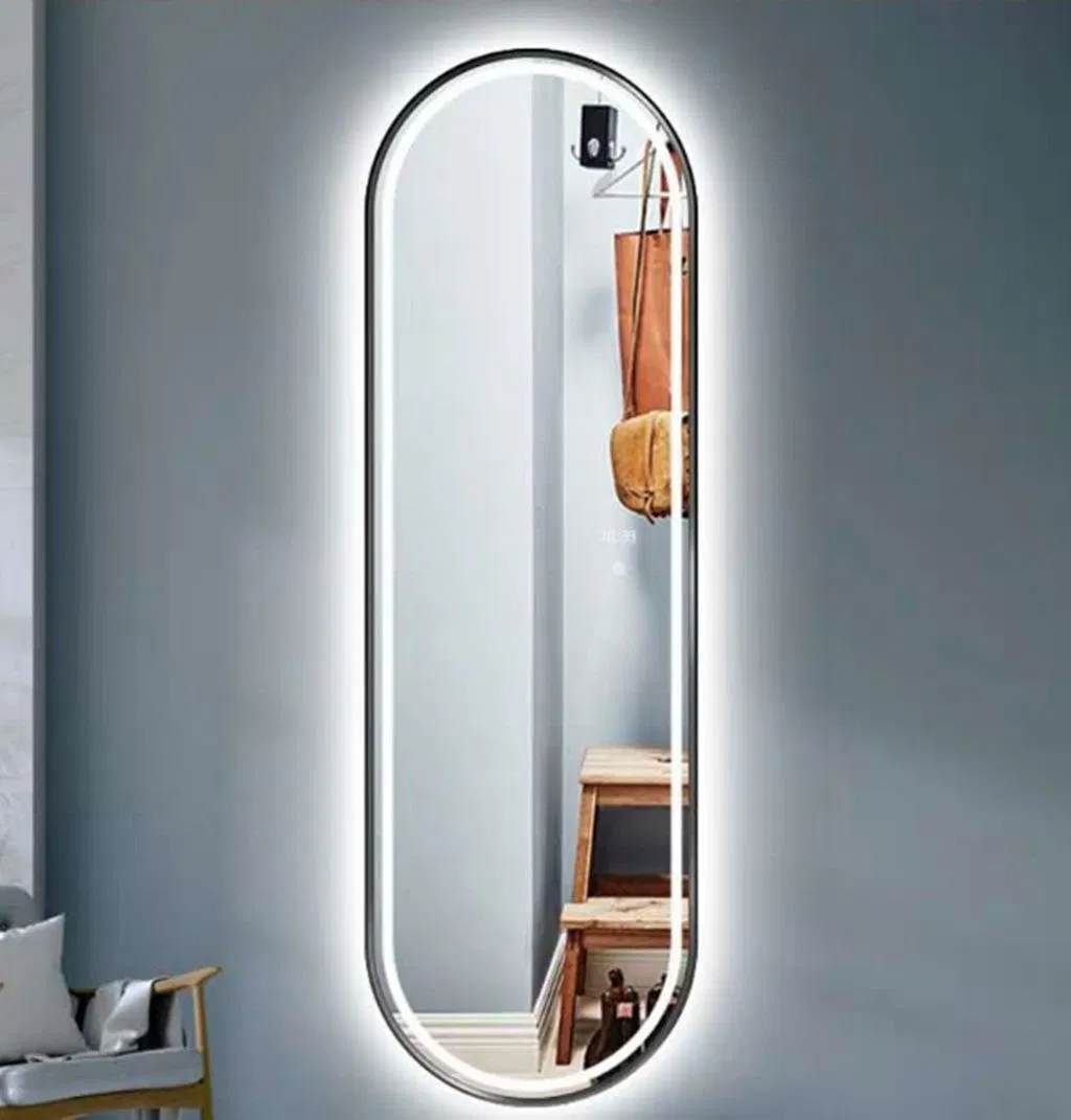 Metal Frame Wall LED Full Length Floor Standing Dressing Hotel Furniture Decoration Silver Makeup Smart Mirror
