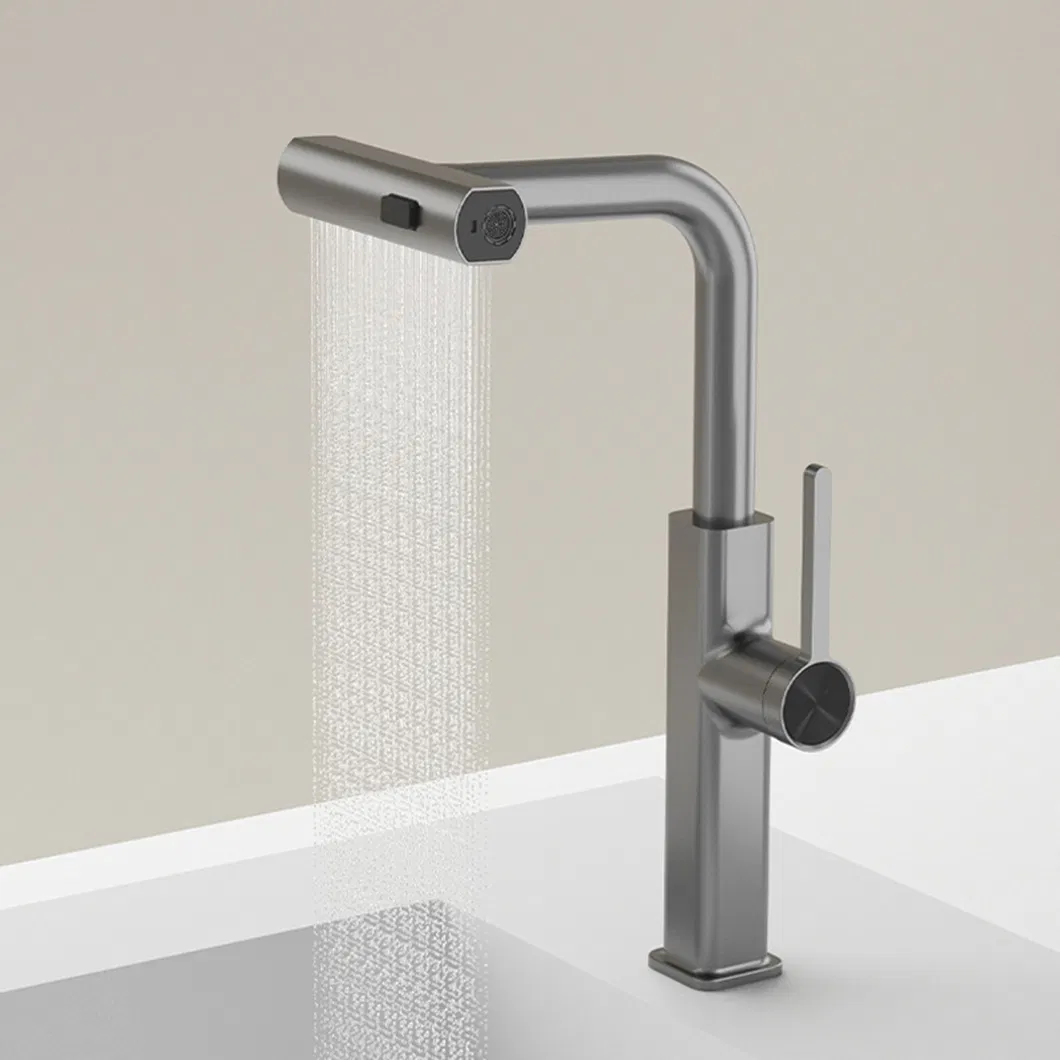 SUS 304 Gun Grey Rainfall Water Column Four Pattern Three-in-One Function Single Hole Single Lever Kitchen Faucet