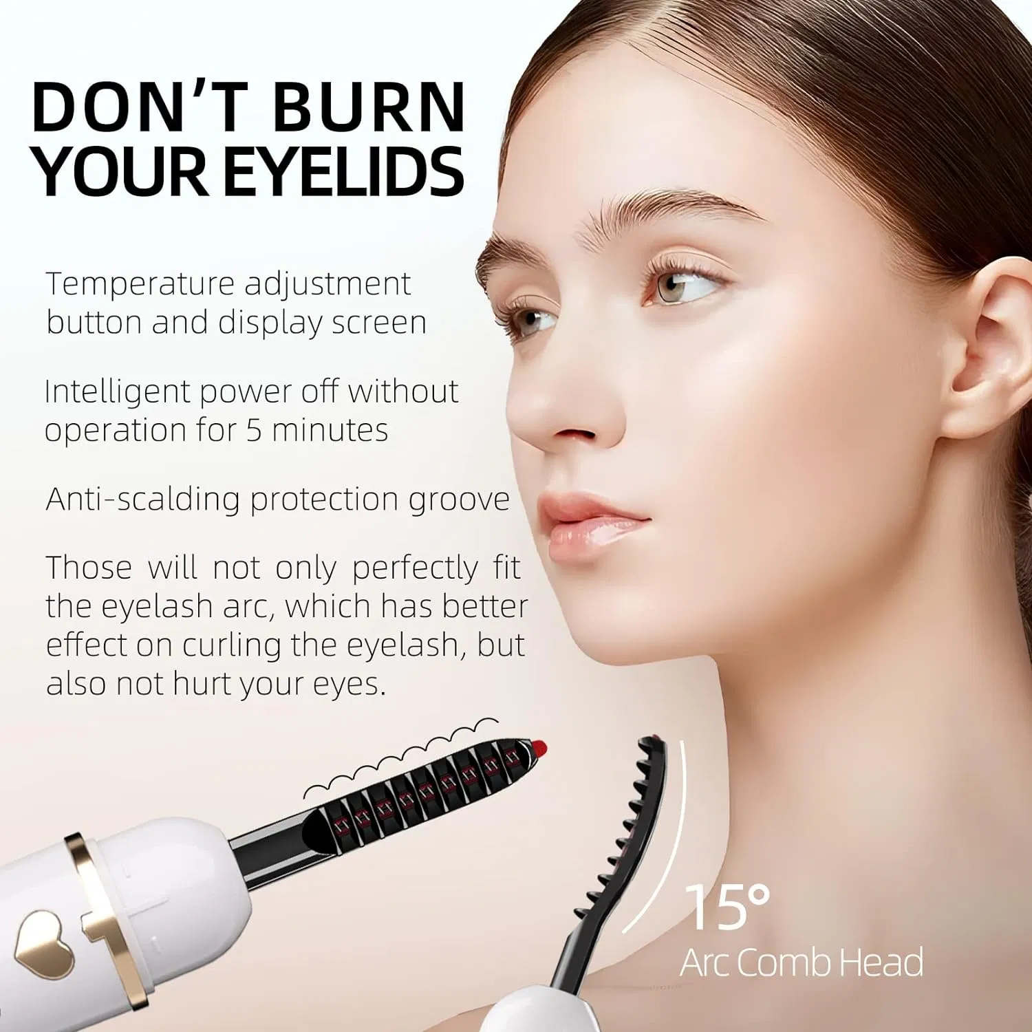 Portable USB C Rechargeable 24h Long Lasting Intelligent Power off Electric Eyelash Curler