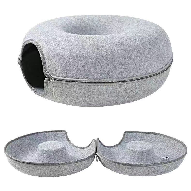 Durable Felt Half-Enclosed Cat Nest with Tunnel Feature