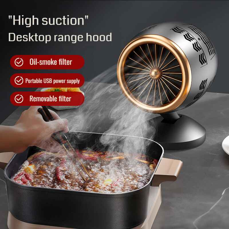 Small Portable Desktop Large Wind Power Tabletop Smoker Range Hood for Home Use