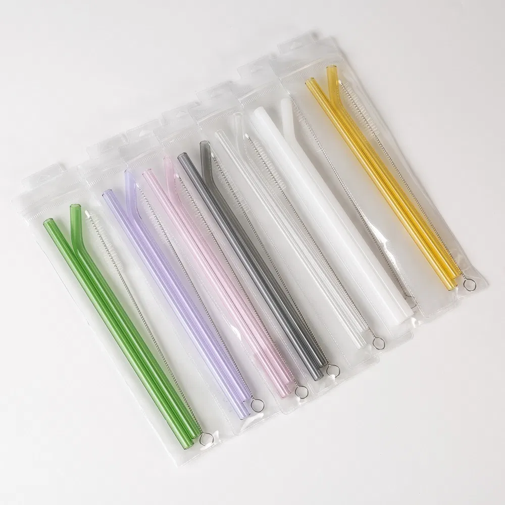 Glassware Multi Color Reusable Glass Tube with Cleaning Brush