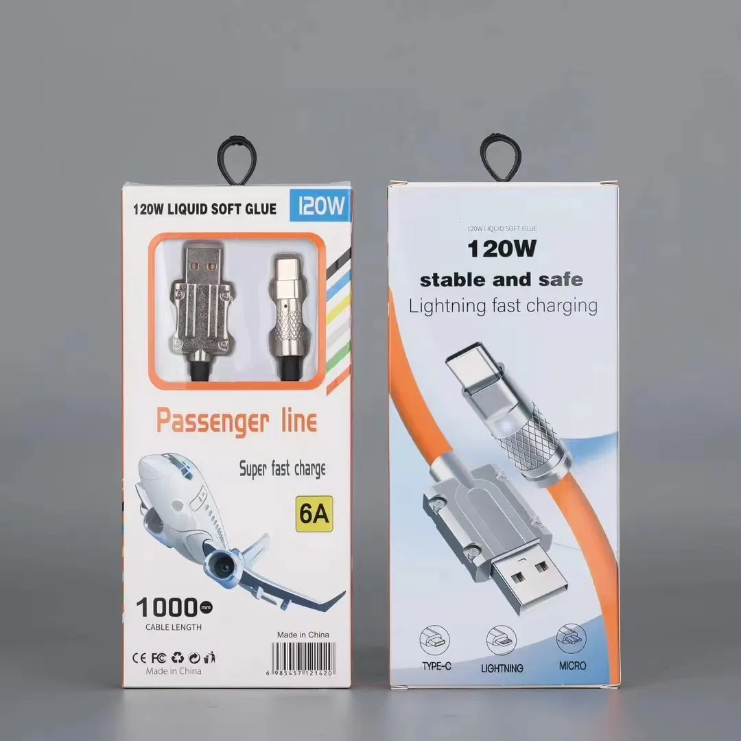 High Quality Cheap Price 120W Super Fast Charging Cable 6A Metal Zinc Alloy Silicone Cable Charger Data Cable