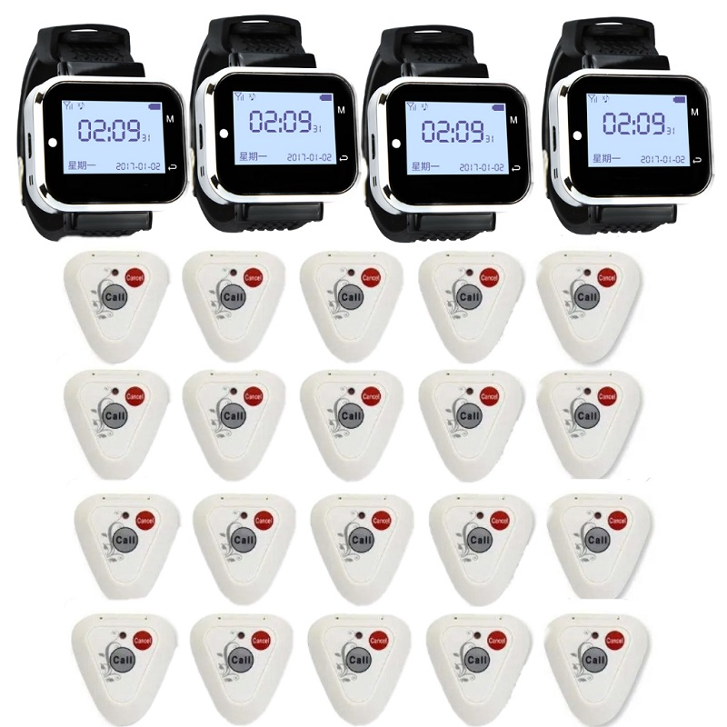 Wireless Restaurant Pager System with 4 Watches 20 Buttons