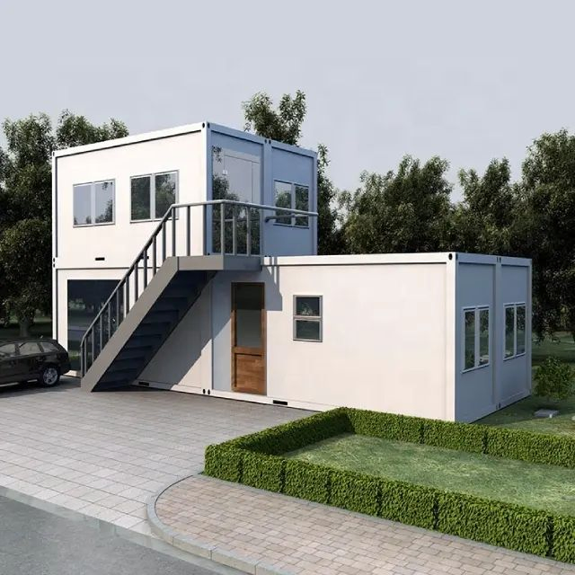 Hot Sale Prefab Container Building Portable Tiny House 20 FT 40 FT Flat Roof Sandwich Panel Furnished Container House with Toilet Container