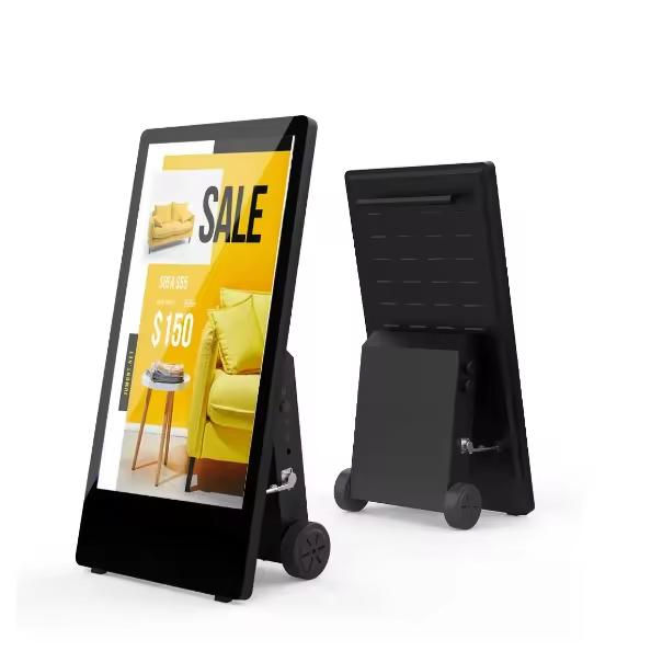LCD Display 43 Inch Screen Outdoor IP65 Waterproof Digital Signage Battery Rechargeable Mobile Poster LCD Advertising IR Touch Screen