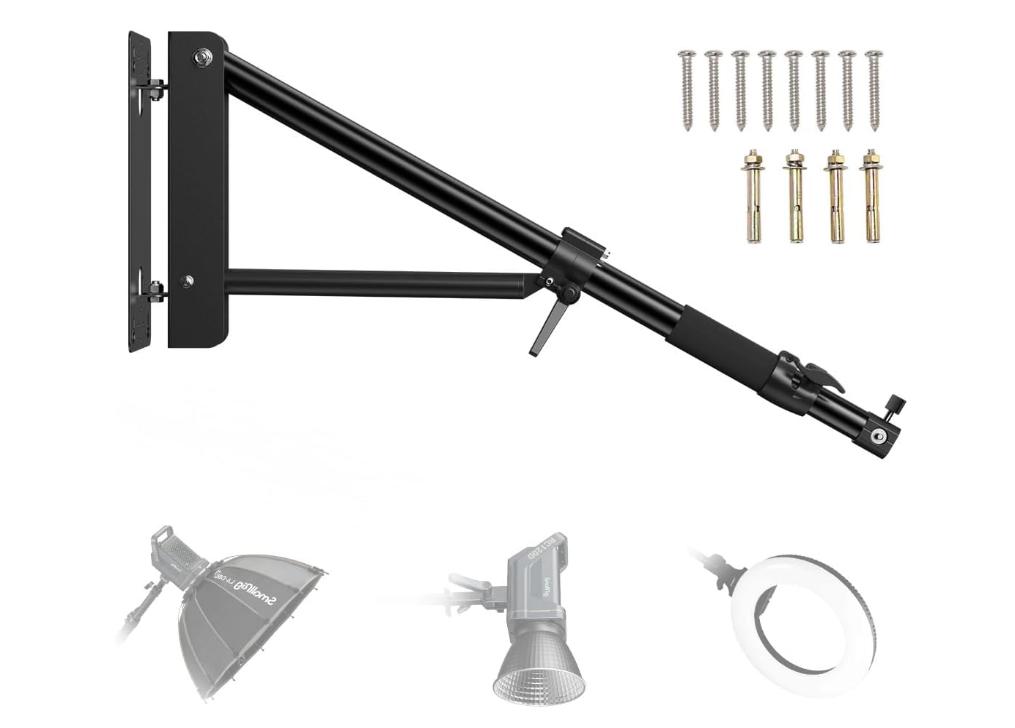 180cm Wall Mount Light Stand Boom Arm with Triangle Base Adjustable Ring Light Wall Mount Stand for Photography Studio, COB Light
