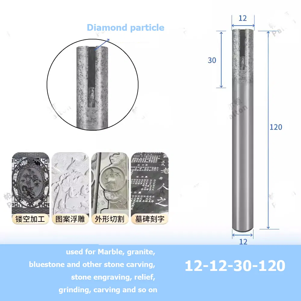 CNC Stone Sintering Carving Tools Stone Router Bit for Granite Wear-Resistant Lettering Relief Engraving