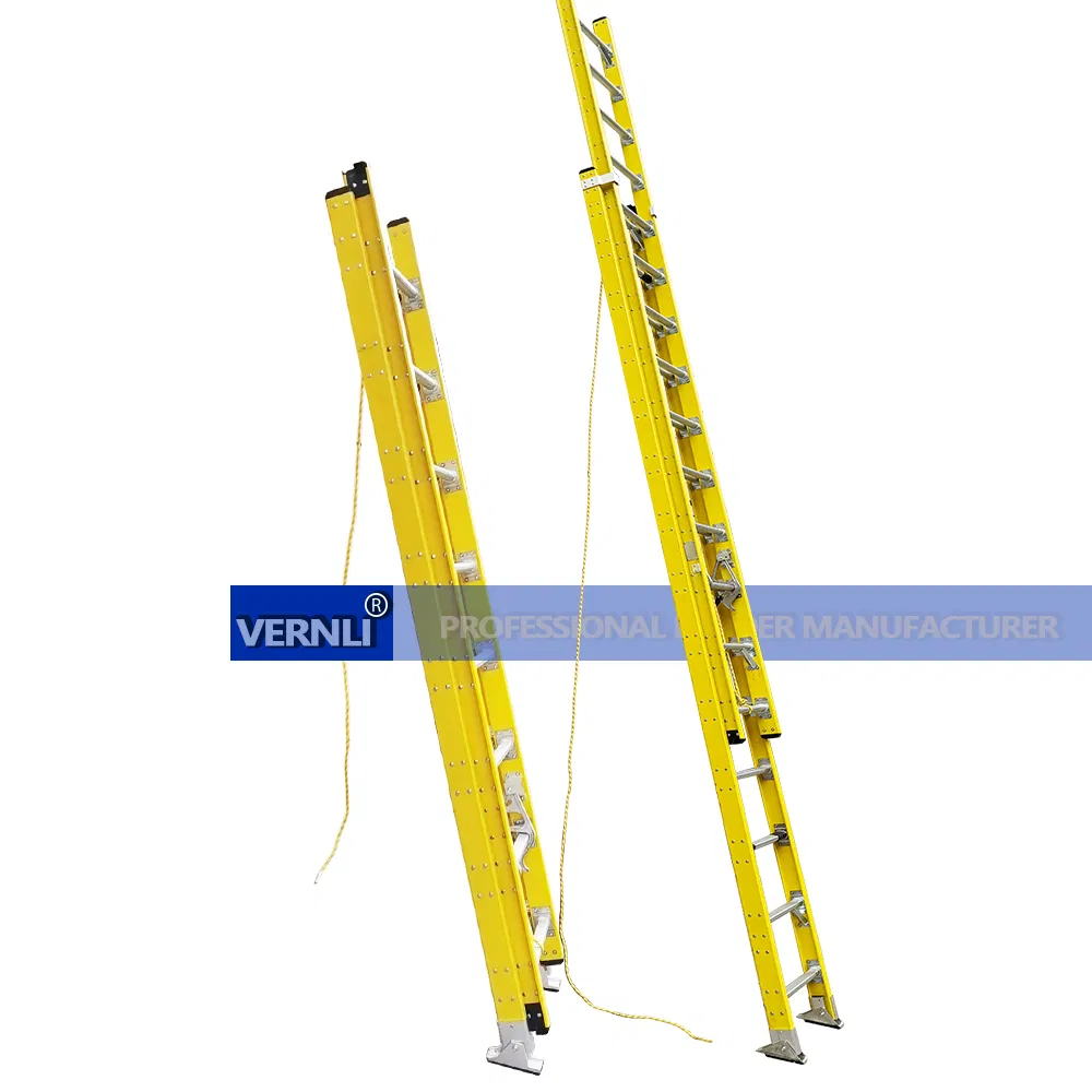 3-12m Full Fiberglass Extension Ladder with 2 Parts and Aluminum Rung Steps