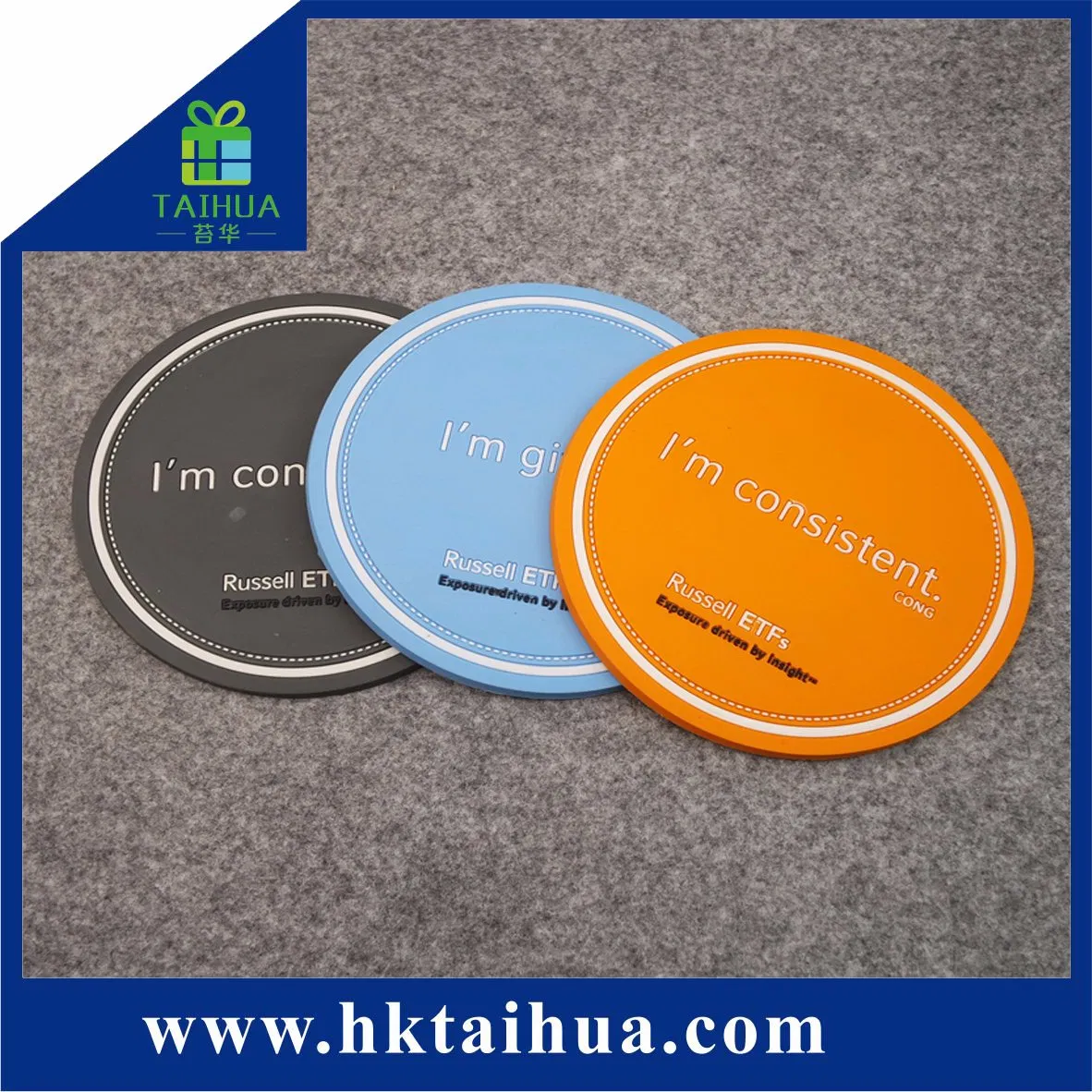 High Quality Non Slip Round Shape Cup Mats, Promotional PVC Coasters