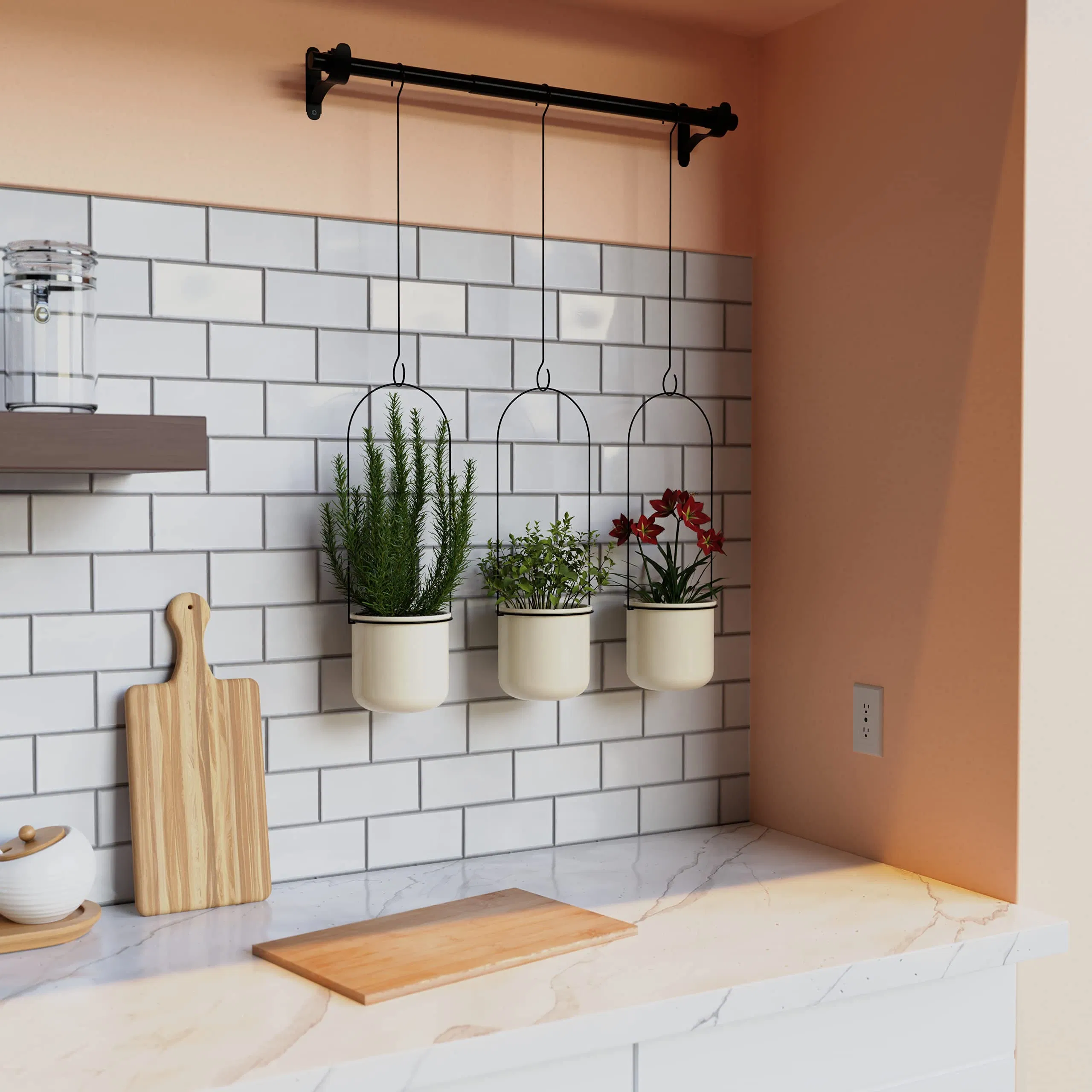 Hanging Planter with 3 Ceramic Pots Indoor Hanging Pot for Herb Garden Succulents Vine Plants Flowers Outdoor Plant Basket Modern Home Decoration for Window