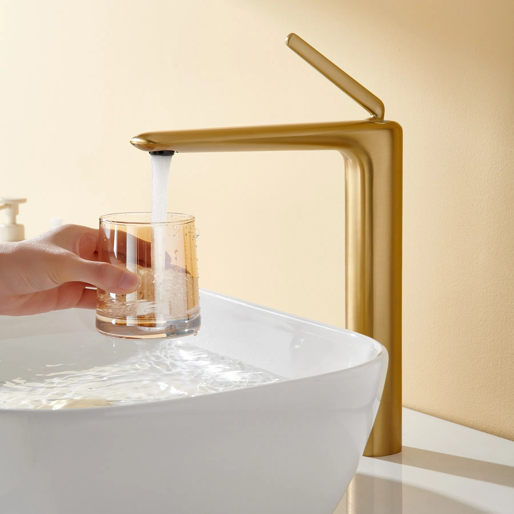 Brushed Rose Gold Coating Deck Mounted Single Hole Basin Mixer Hot Cold Water Tap Ceramic Cartridge Brass Tall Faucet