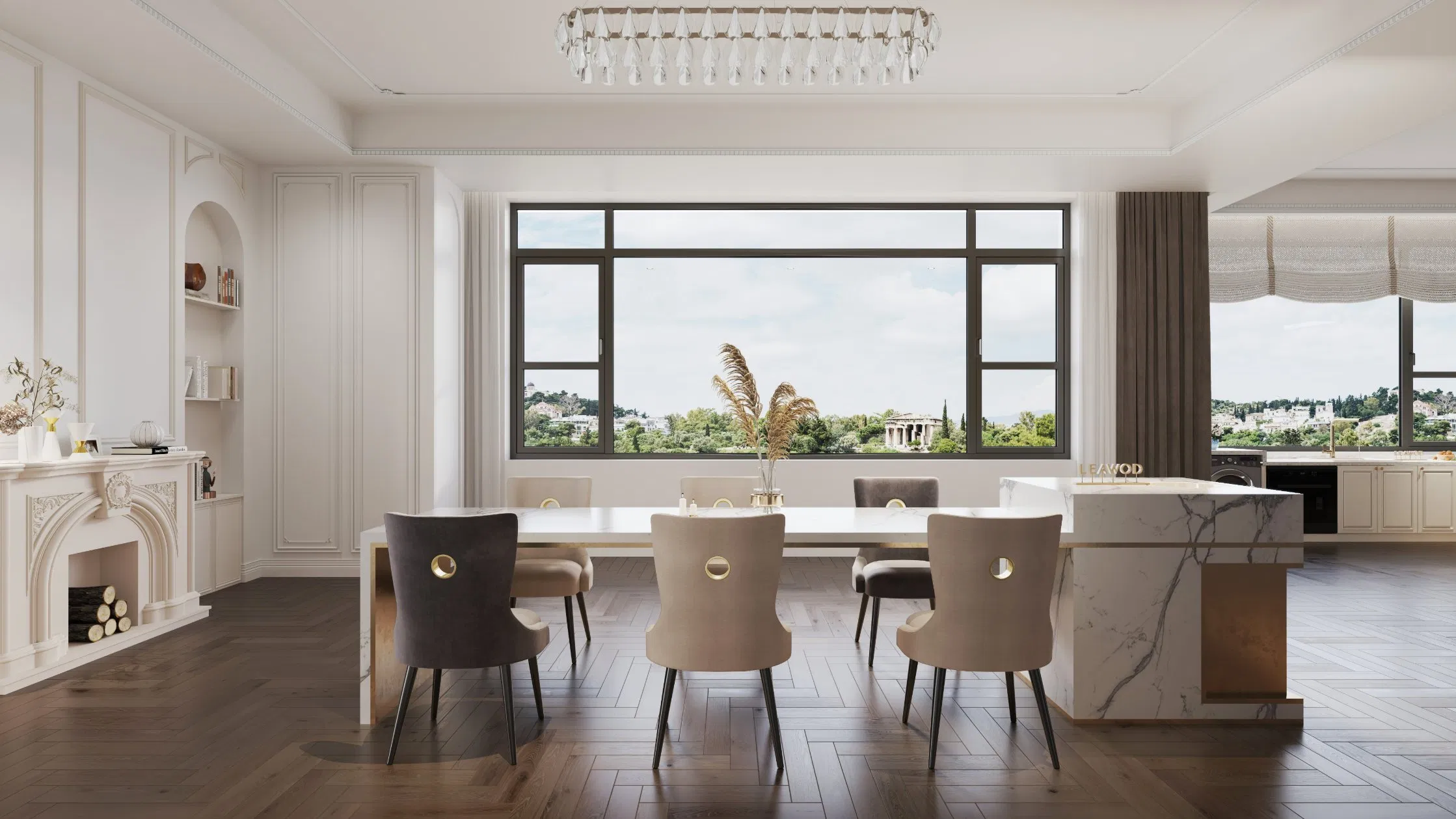 Leawod Customized Wood Clad Aluminum Window Casement Window with Handle
