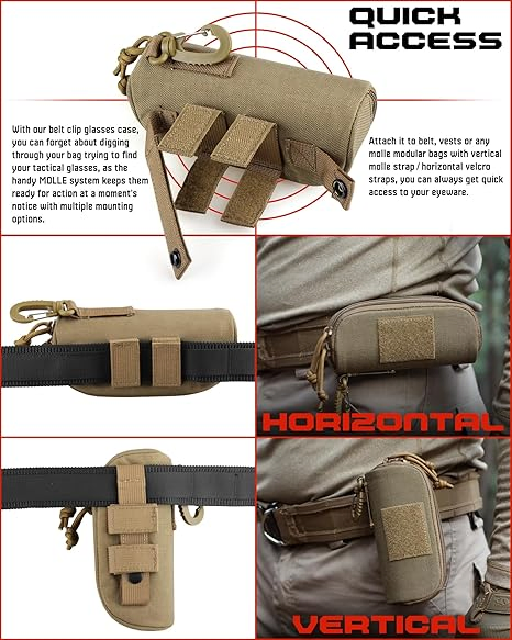 Molle Glasses Pouch Eyeglasses Hard Case Shockproof Sunglasses Carrying Case with Cleaning Cloth