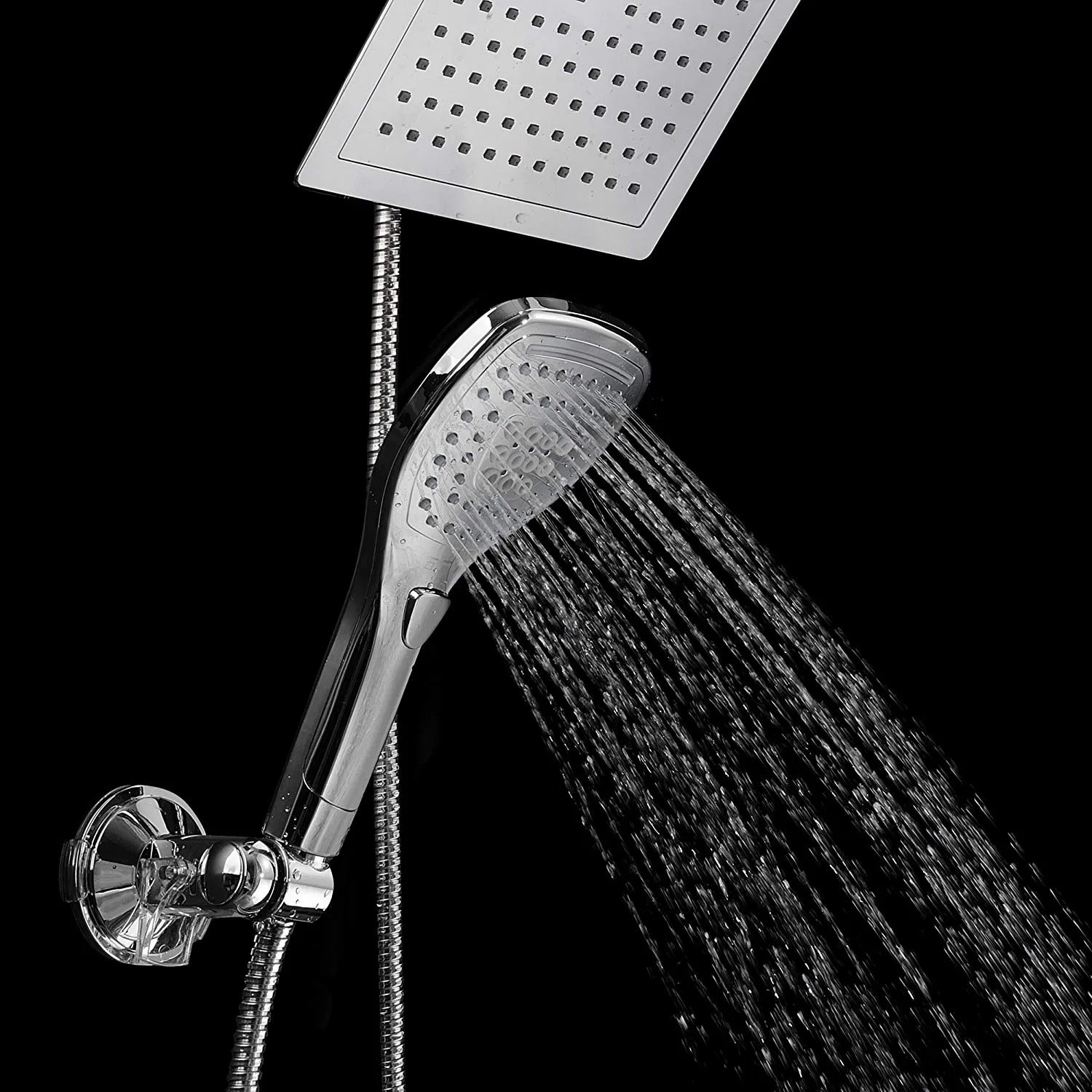 9" Rainfall Shower Head Combo Convenient Push-Button Flow Control Button Premium Chrome for Easy One-Handed Operation. Switch Flow Settings The Same Hand