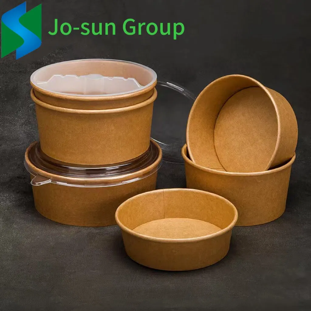 Hot Sale Food Grade Disposable Takeaway Fast Food Container Kraft Paper Round Bowl with Lid for Salad