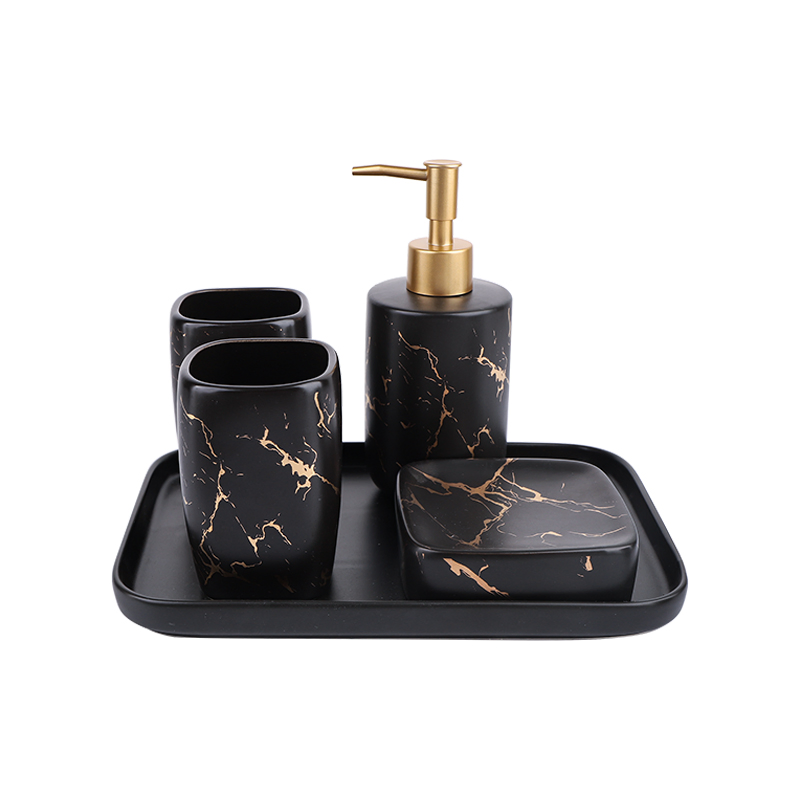 5PCS Bathroom Set- Pump Soap Dispenser Toothbrush Holder Tumbler Cup Soap Dish Tray