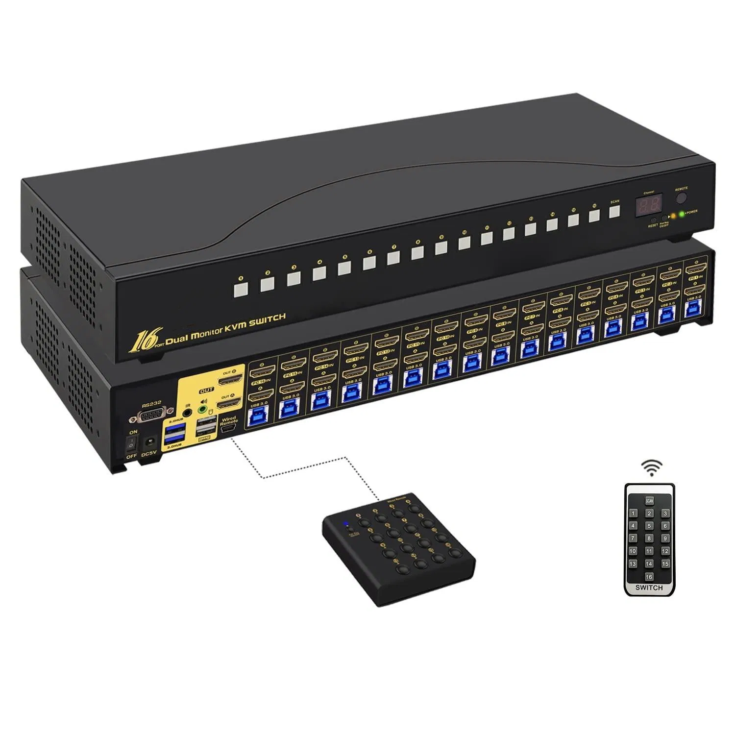 16-портовый KVM-переключатель USB 3.0 с HDMI 4K60Hz