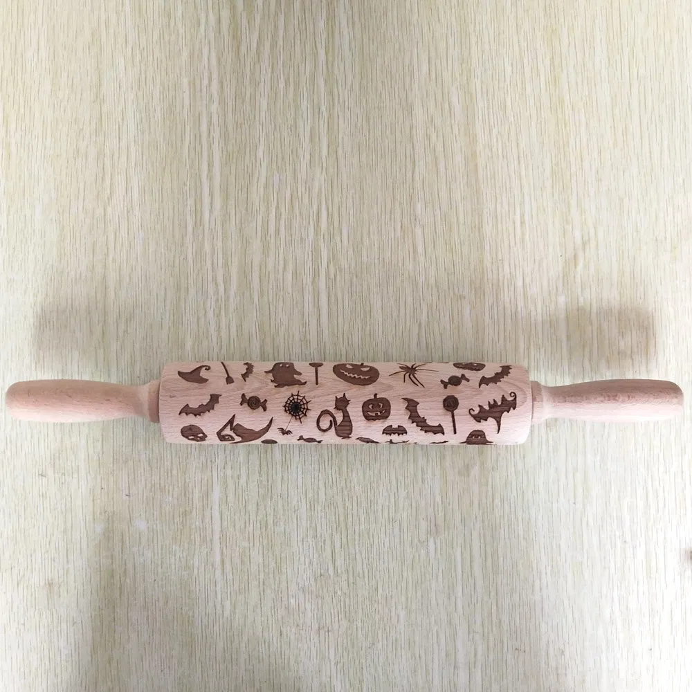 Halloween Wooden Roller Embossing Laser Engraved Rolling Pin