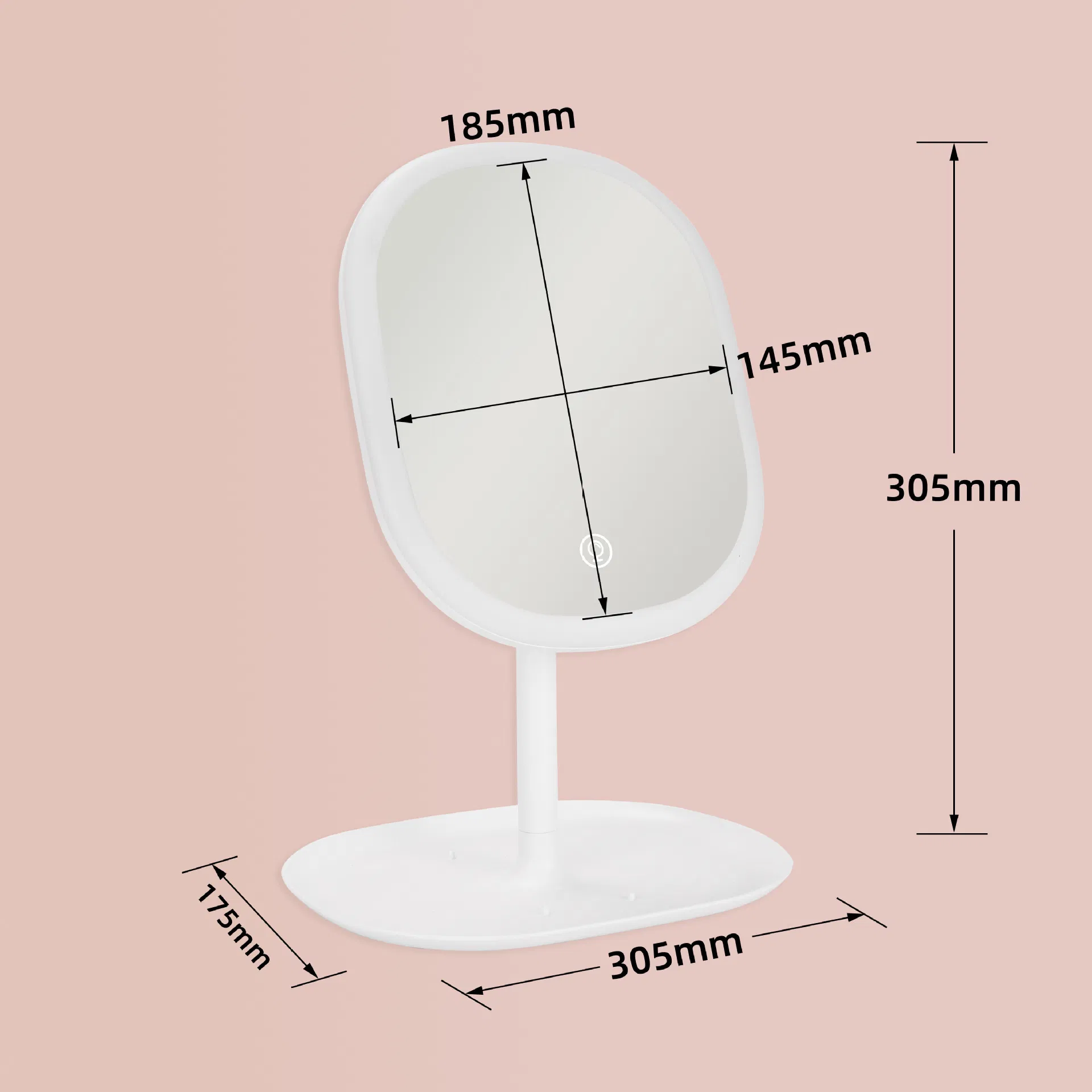 Minimalist Oval Touch-Control Rotating Rechargeable LED Desktop Mirror