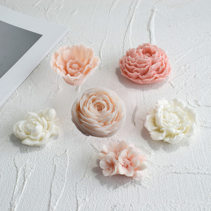 Silicone 3D Handmade Colorful Flower Shape Rose Carving Soy Wax Aromatherapy Scented Candle