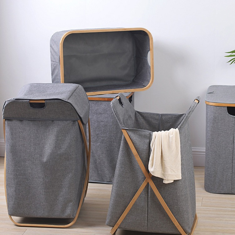 Simple Foldable X-Shaped Bamboo Laundry Storage Basket for Home Use
