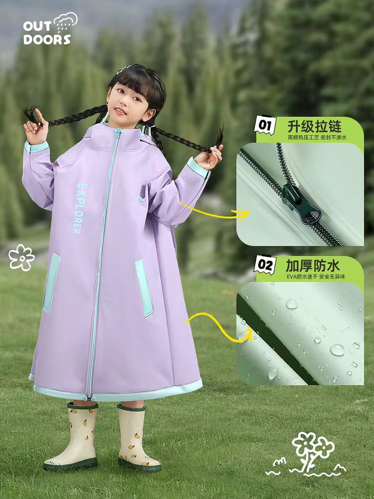 Children's Raincoat - Specially Designed for Primary School Students. Long Style for Boys and Girls. Fully Protects From Rain. Features a Place for Carrying