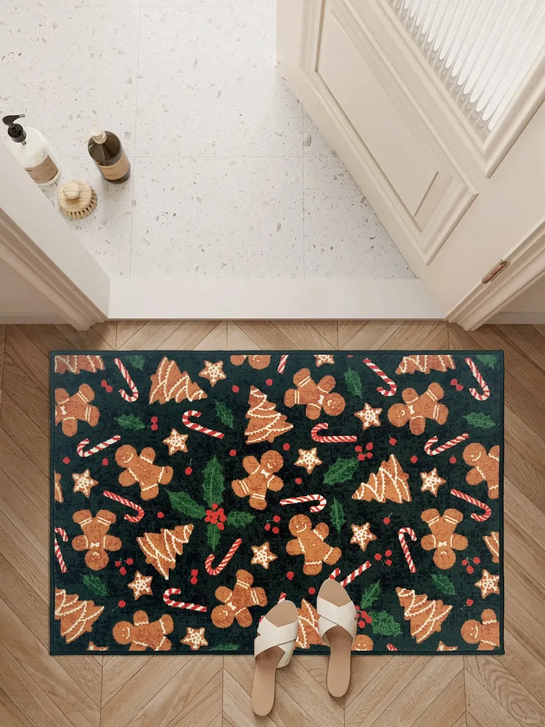 Printed Nylon+Latex Slip Resistant Rubber Backing Entryway Rug for Living Room