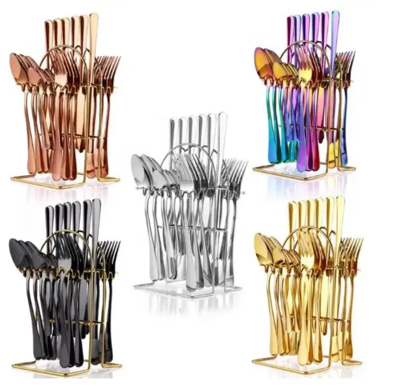 24 PCS Knife Spoon Fork Set Stainless Steel Flatware Cutlery Set
