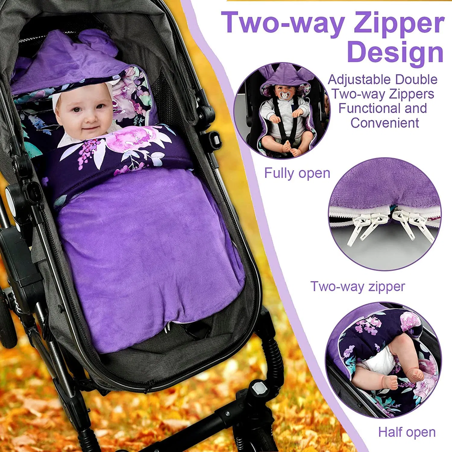 Fashionable Winter Baby Car Seat Cover 3 in 1 Stroller Bunting Bag