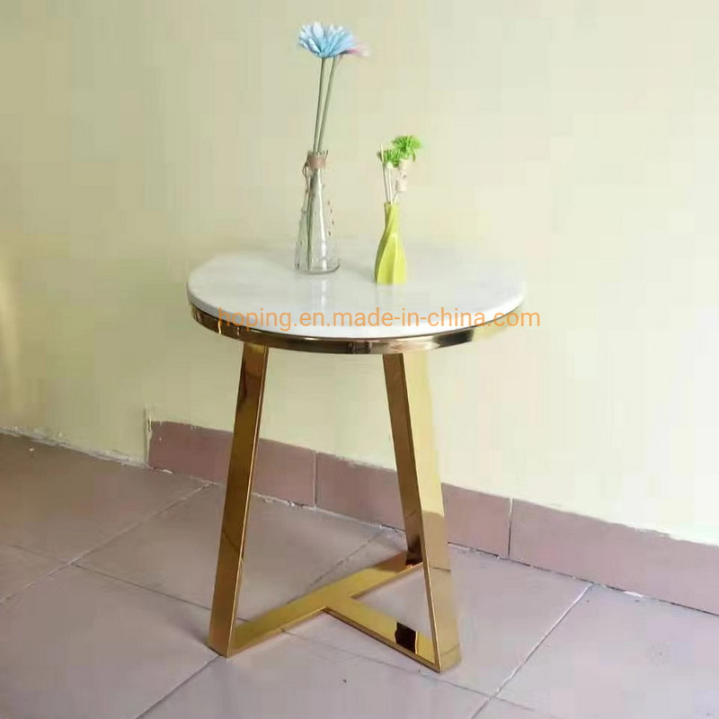 Home Living Room Round Coffee Side Table Marble Top Stainless Steel Antique Display Table