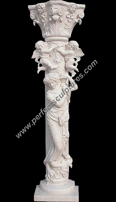 Home Decorative Carved Stone Woman Figure Sculpture Pillars Marble Carving Lady Statue Column for Entrance Gate Porch Decoration (QCM140)