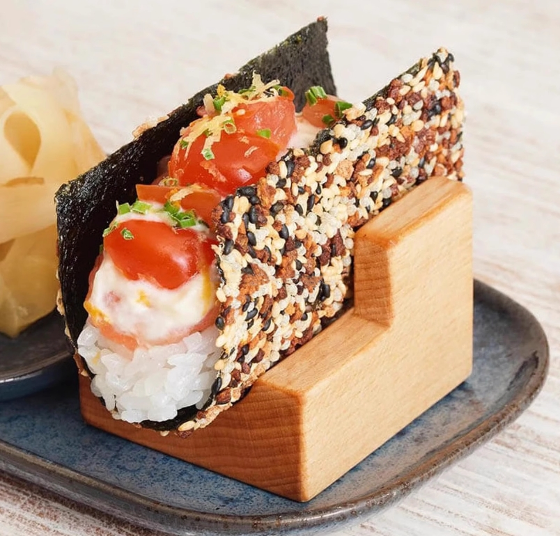 Practical Wooden 5 Divided Sushi Hand Roll Stand for Banquet