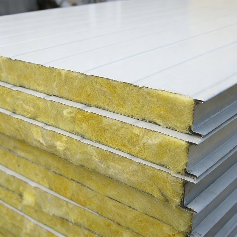 Glass Wool Core Sandwich Panel for Heat and Sound Insulation in Building Construction