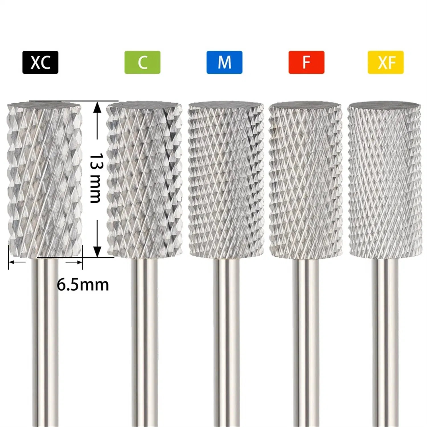 6.5mm Large Barrel Bit Nail Drill Bits Set Remove Hard Gel Nail Drill Machine Use Tungsten Carbide 5 in 1 Nail Drill Bits