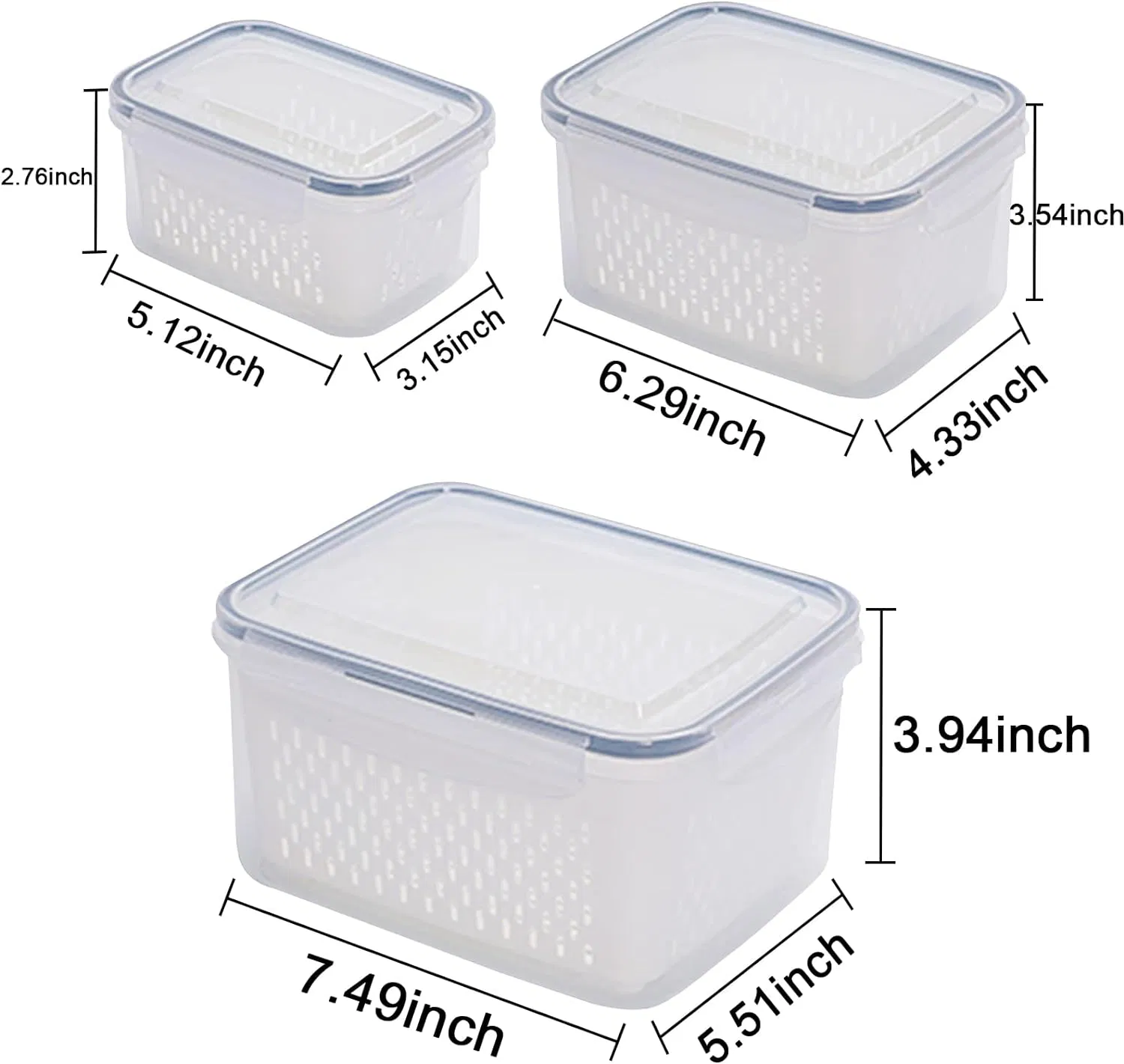3pack Fridge Food Storage Container Set with Lids with Strainer